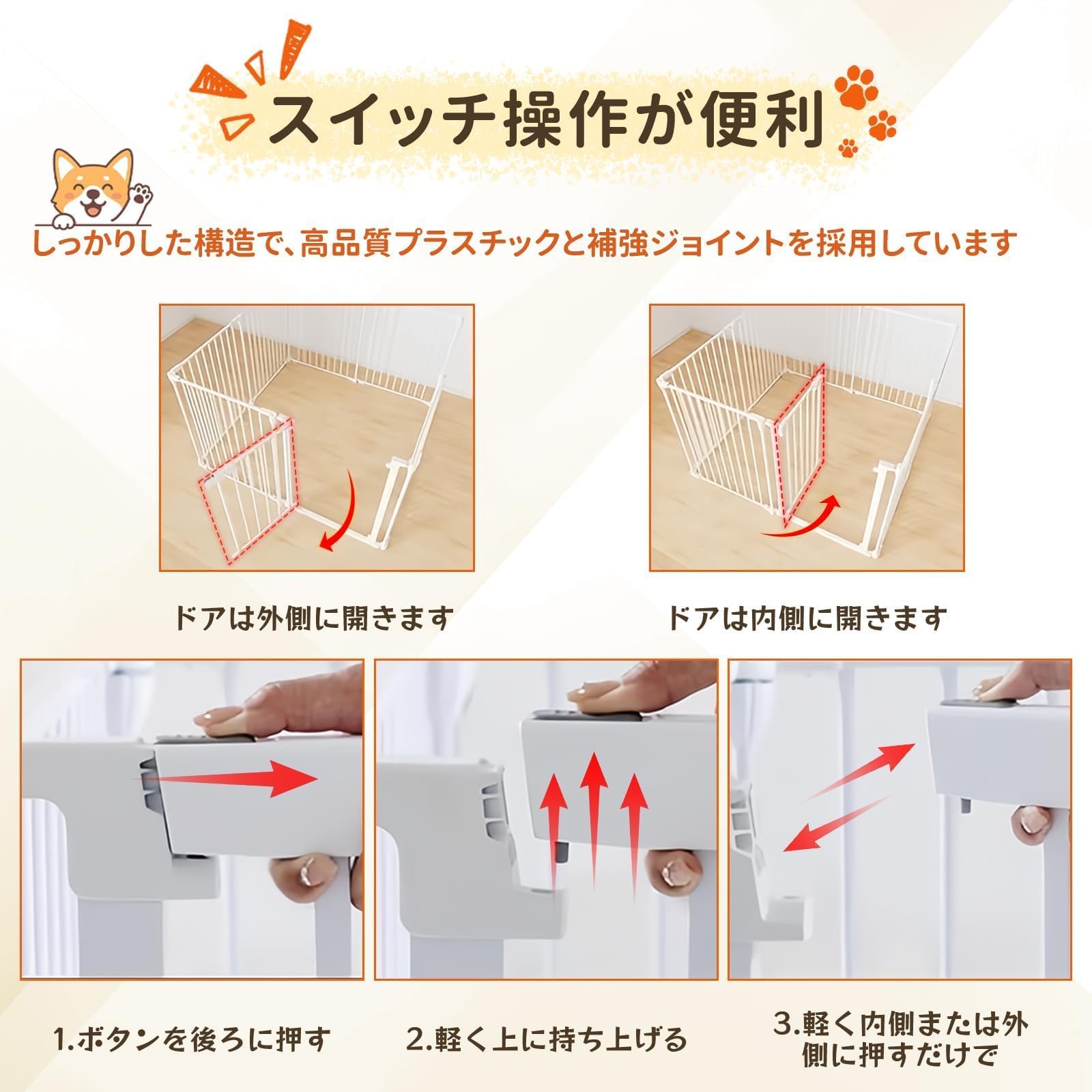 Amazon.co.jp: NODIBRO 6枚 ペットサークル 折りたたみ ドア付きゲート