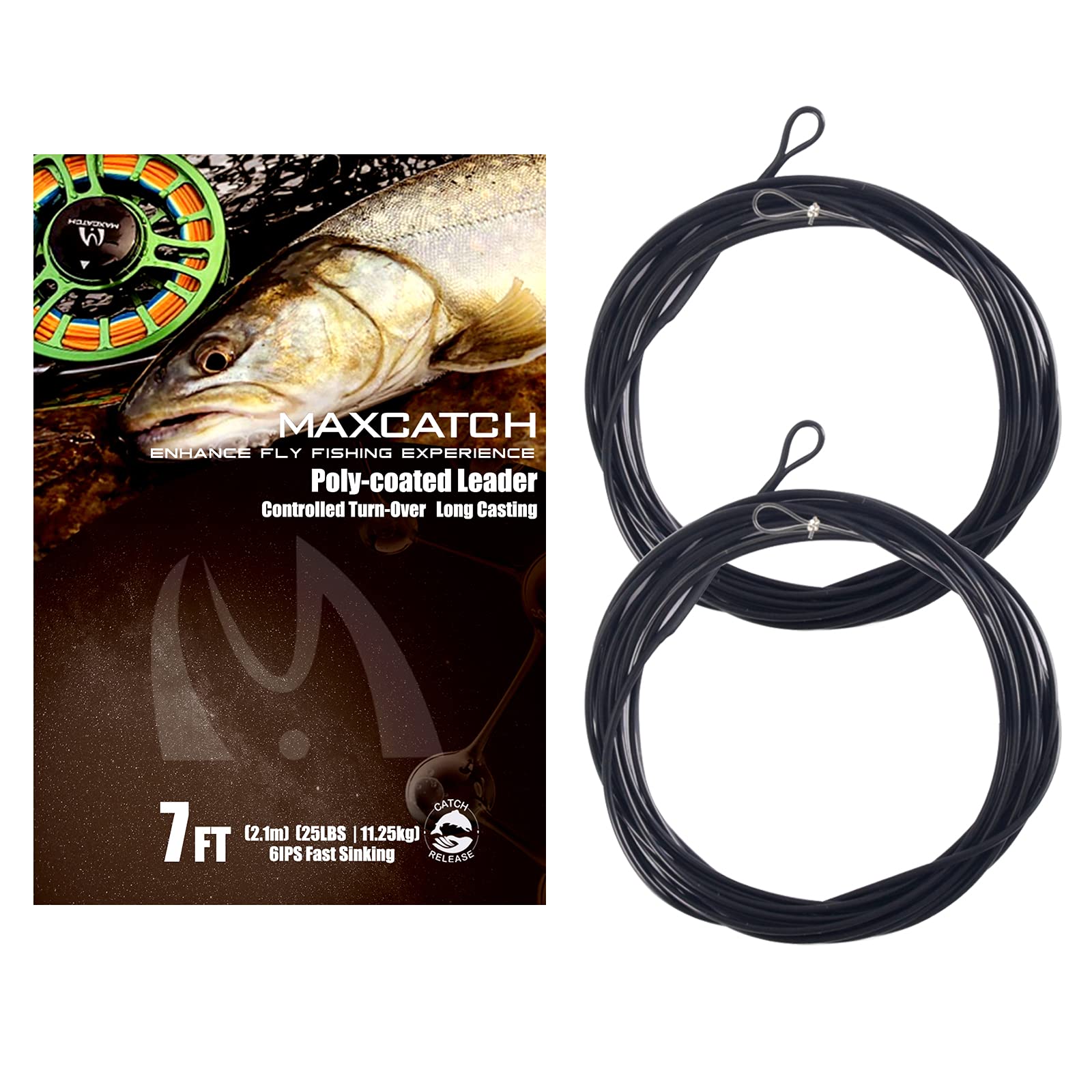 Maxcatch Fly Fishing Polyleader Line Monofilament Core for 7ft Trout and 10ft Salmon 3-6ips Floating/Sinking 10-25lb 2pcs