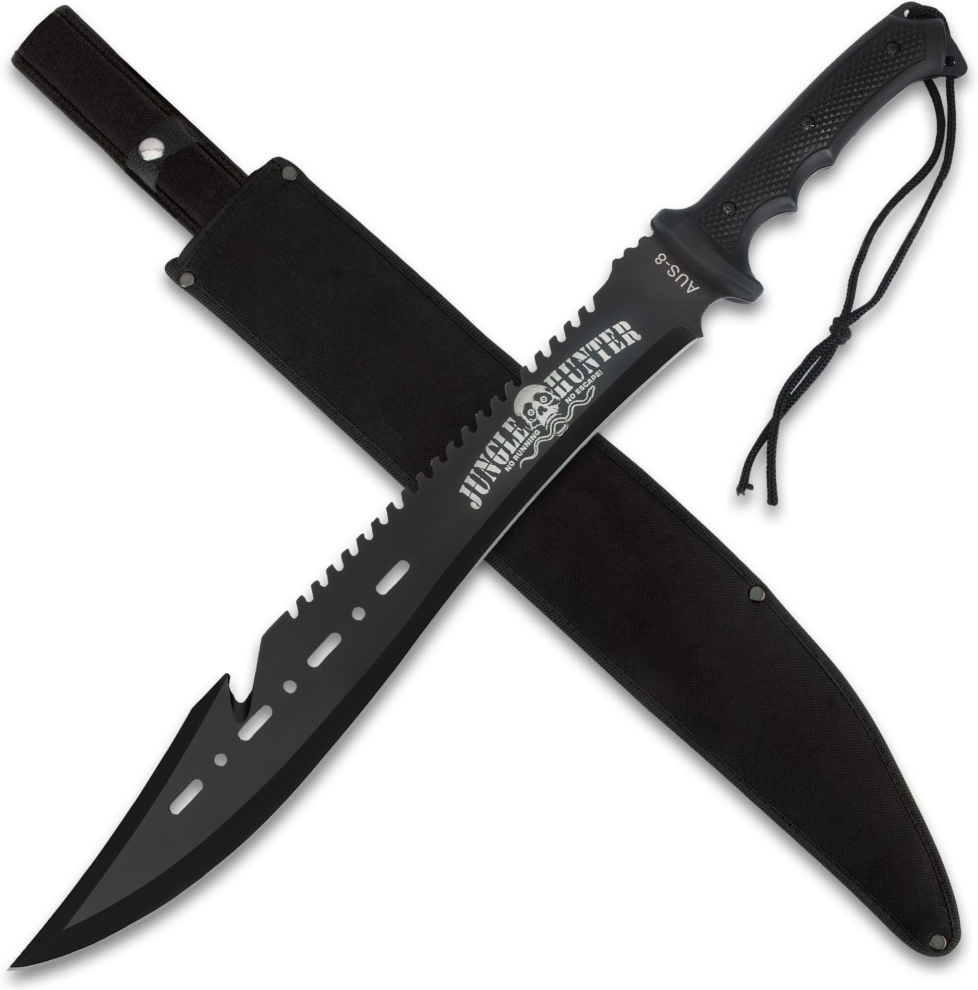 Jungle Hunter Machete with Sheath | 25" Tactical Survival Machete Knife | Heavy Duty Sawback Blade for Yard Work & Gardening | Full Tang Stainless Steel | Outdoor & Camping Tool
