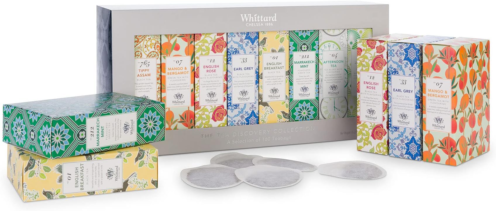 Whittard of Chelsea - The Tea Discovery Collection - (New Flavors) Gift Box Includes 4 Black Teas 3 Green Tea & 1 Oolong Tea (8 Tea Boxes, 160 Teabags, 1 Set)