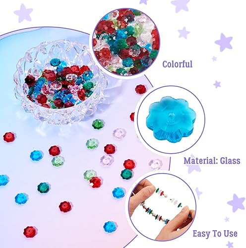 Miniatura 4 de Craftdady 100 cuentas de flores de vidrio facetadas transparentes Margarita abalorios de flores de cristal Briolette, cuentas espaciadoras florales