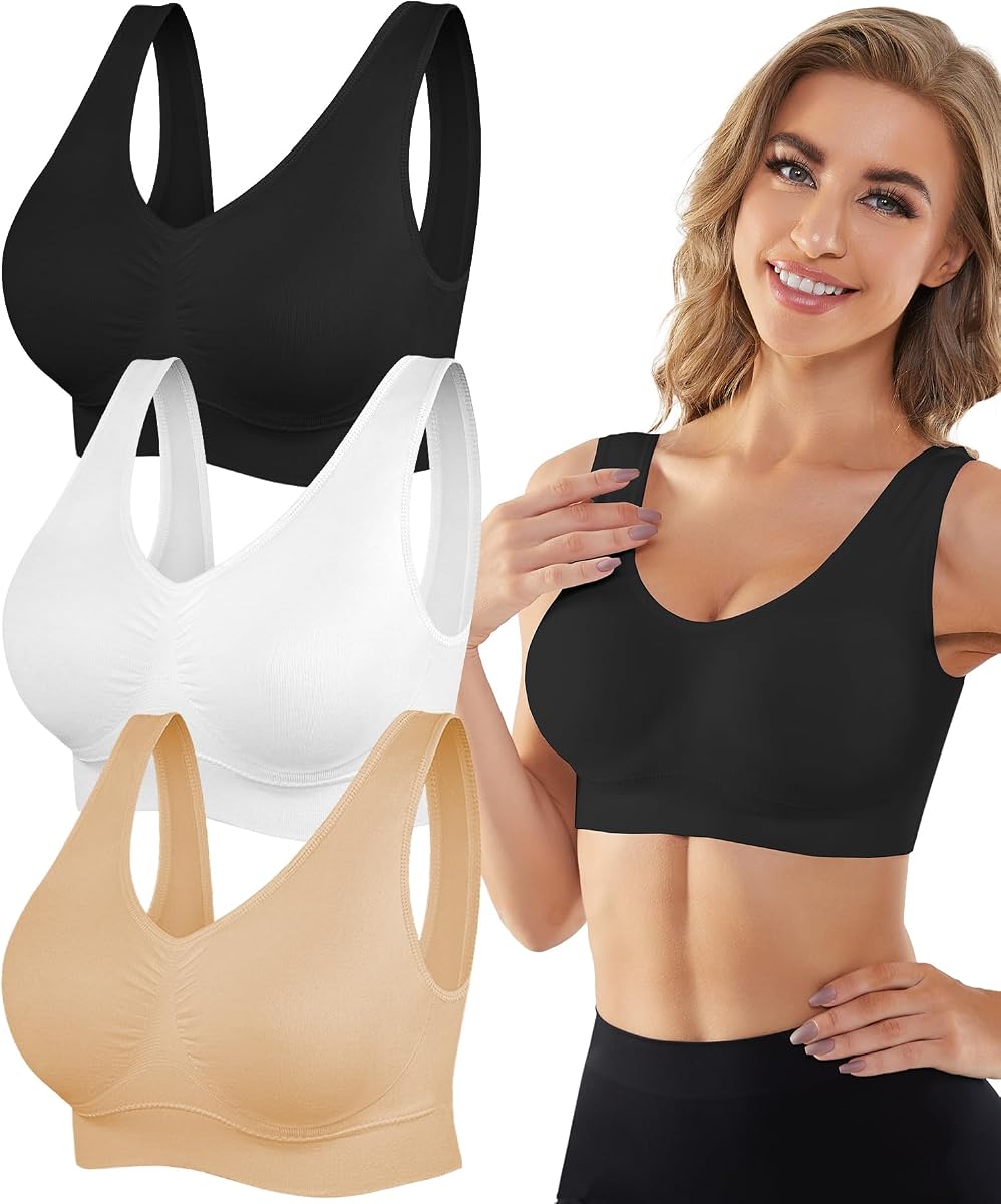Womens Sports Bras 3/4/6 Pack Wireless Seamless Yoga Sleep Bra