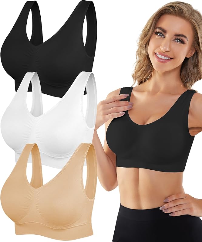 Womens Sports Bras 3/4/6 Pack Wireless Seamless Yoga Sleep Bra