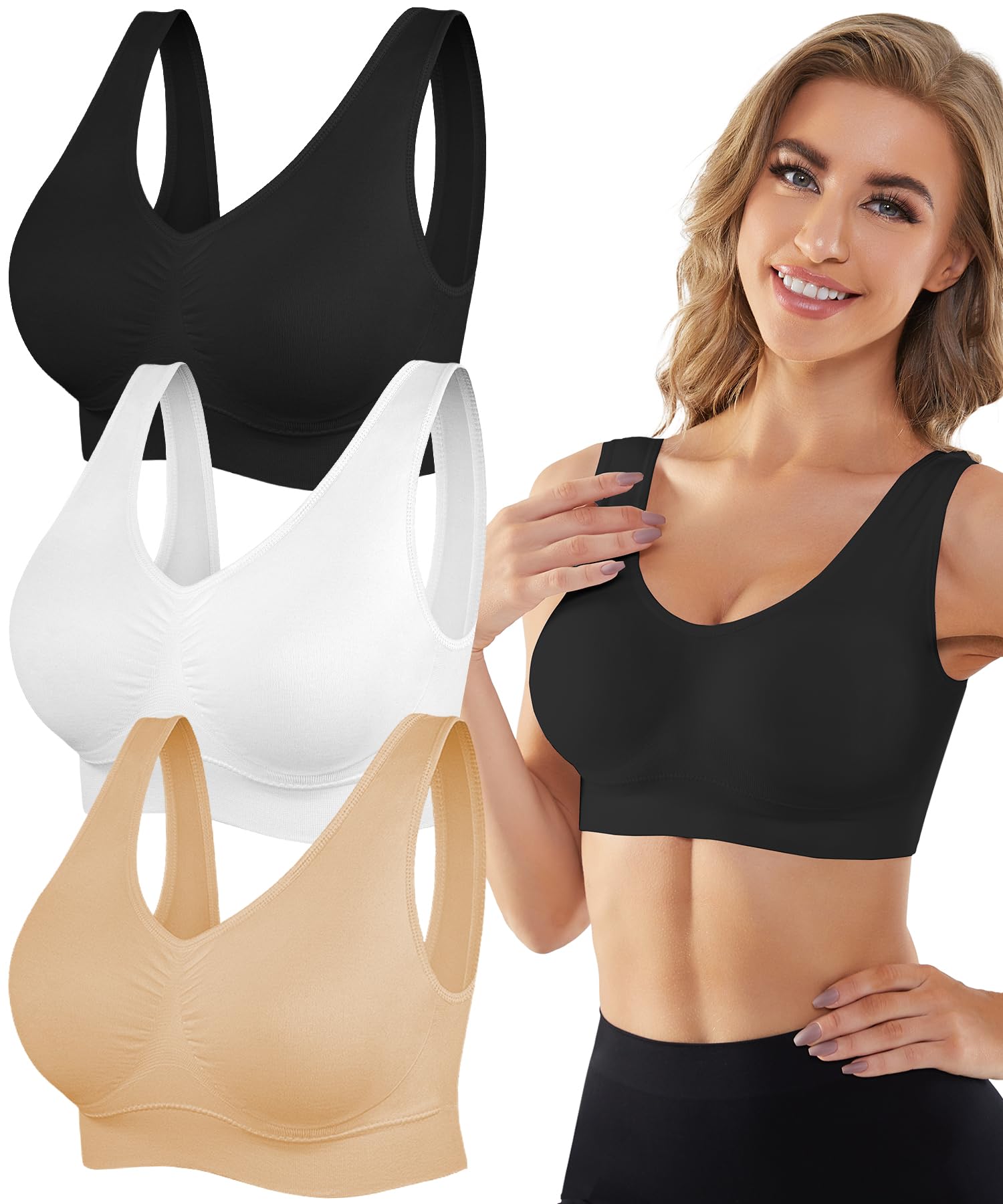 YADIFEN Womens Sports Bras 3/4/6 Pack Wireless Seamless Yoga Sleep Bra OEKO-TEX STANDARD 100