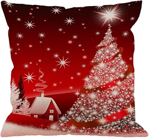 Miniatura 5 de Emvency Juego de 4 fundas de almohada de Navidad, muñeco de nieve de Navidad, diseño a cuadros, color rojo nieve y negro, fundas de almohada