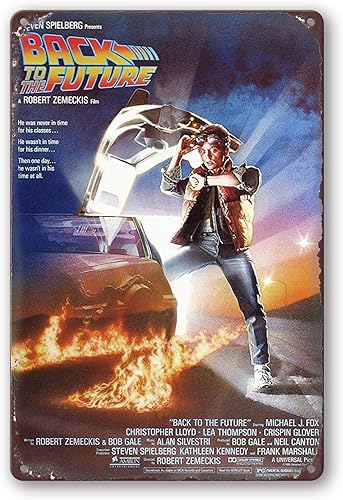 Cartel de hojalata de 1985 con texto en inglés "Back To The Future" (Regreso al futuro) de 1985, cartel de metal vintage, decoración de pared para