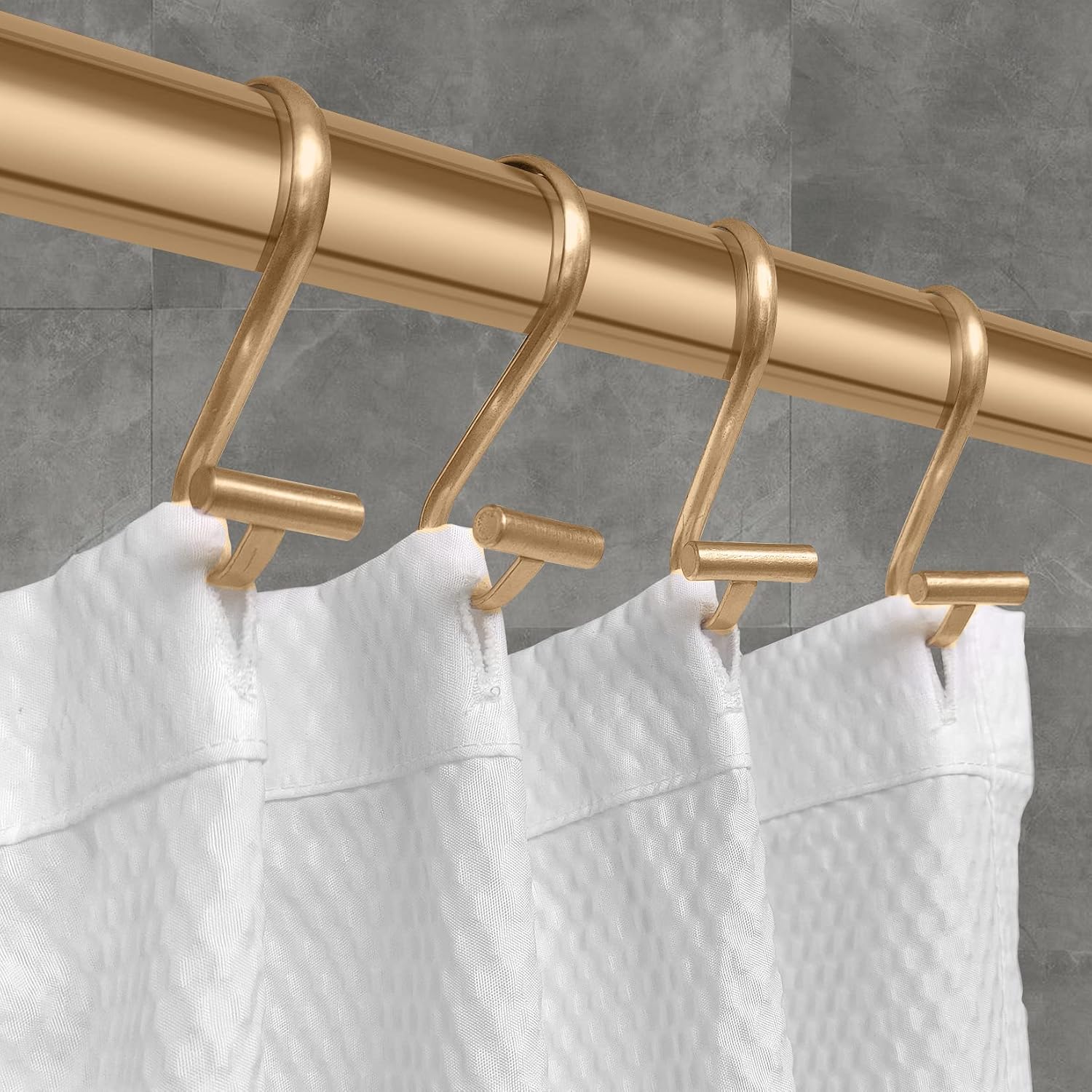 Metal Shower Curtain Hooks,Rust Proof Shower Curtain Rings for Bathroom,T-Bar Decorative Shower Curtain Hooks for Shower Rod,Set of 12(Gold)