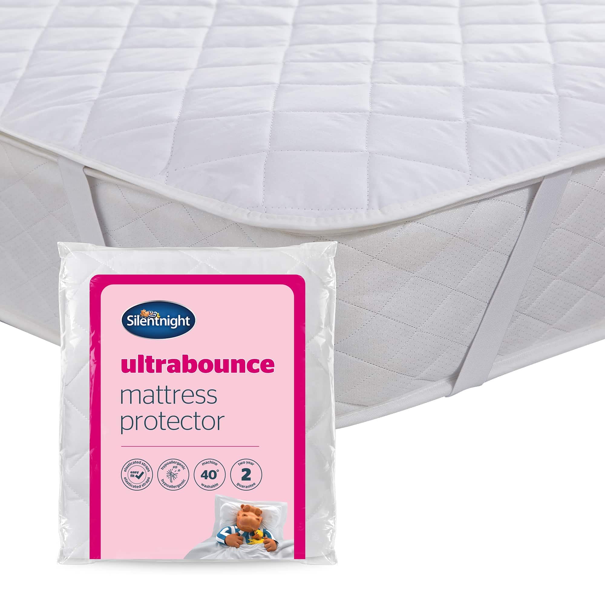 Silentnight Ultrabounce Mattress Protector - Soft Ultra-Bouncy Fibres Prolong Mattress Life - Easy Fit Straps - Hypoallergenic & Machine Washable - Comfortable & Durable Bed Protection, Super King