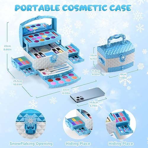 Miniatura 5 de PERRYHOME Juego de maquillaje infantil para niña, 56 piezas, cosméticos auténticos lavables, no tóxicos, juguetes congelados, kit de maquillaje para