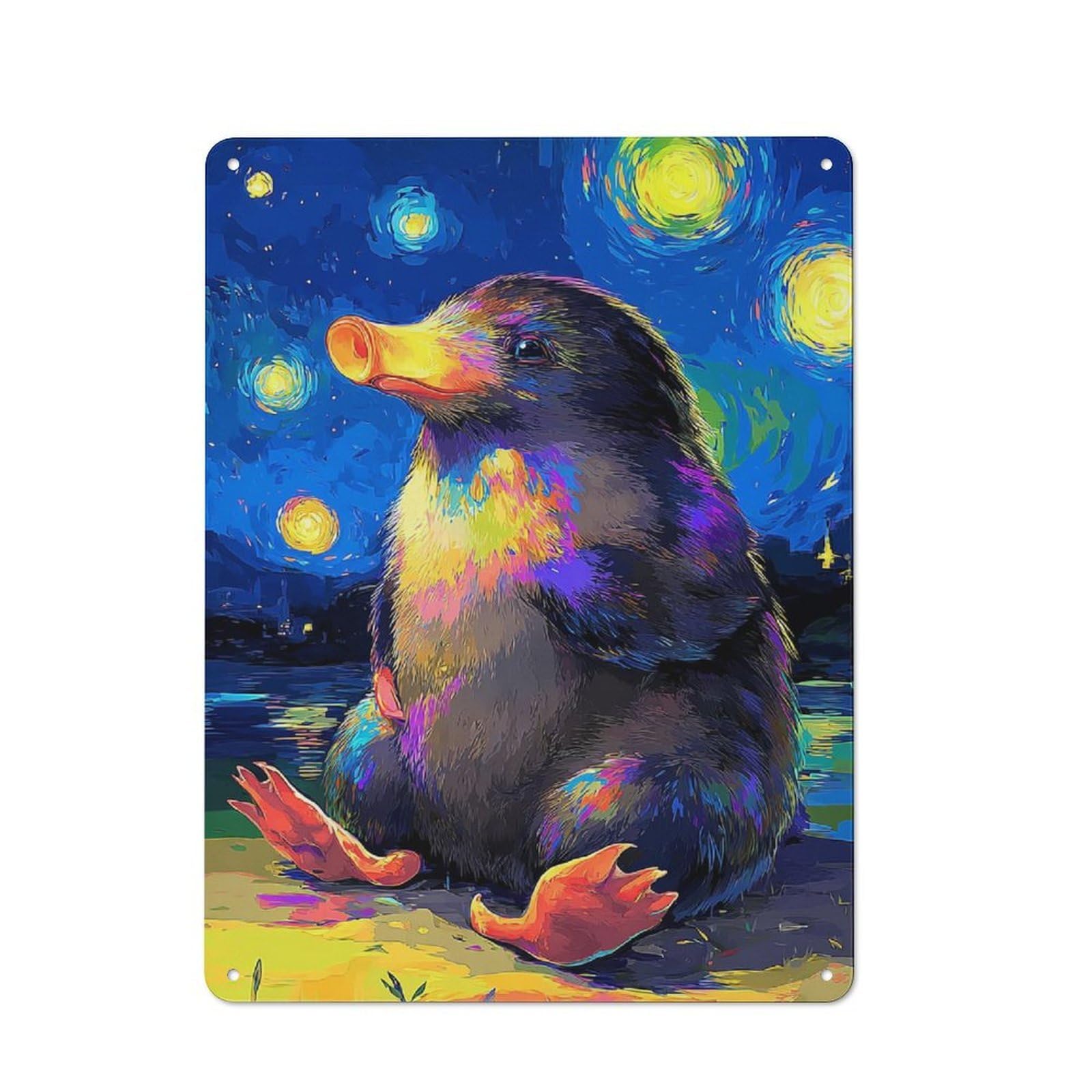 Junmoney Starry Night Penguin Tin Wall Plaque 40X30cm With For Garage Or Workshop, For Living Room, Hallway And Entrance Wall Decor