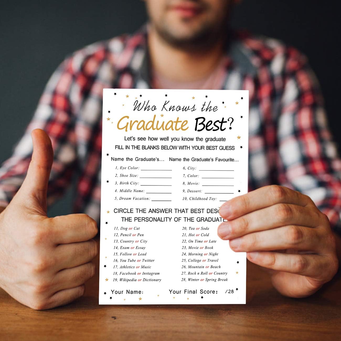 Graduation Party Game Cards - Who Knows The Graduate Best (36-Pack)- Graduation Party Collection Grad Celebration Party Supplies for High School/College/Senior School