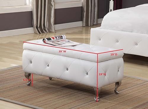 Miniatura 2 de Kings Brand Furniture - Banca de diseño, tapizado, con nudos, con espacio para almacenamiento, estilo Otomano., Tela, Blanco Blanco,Negro