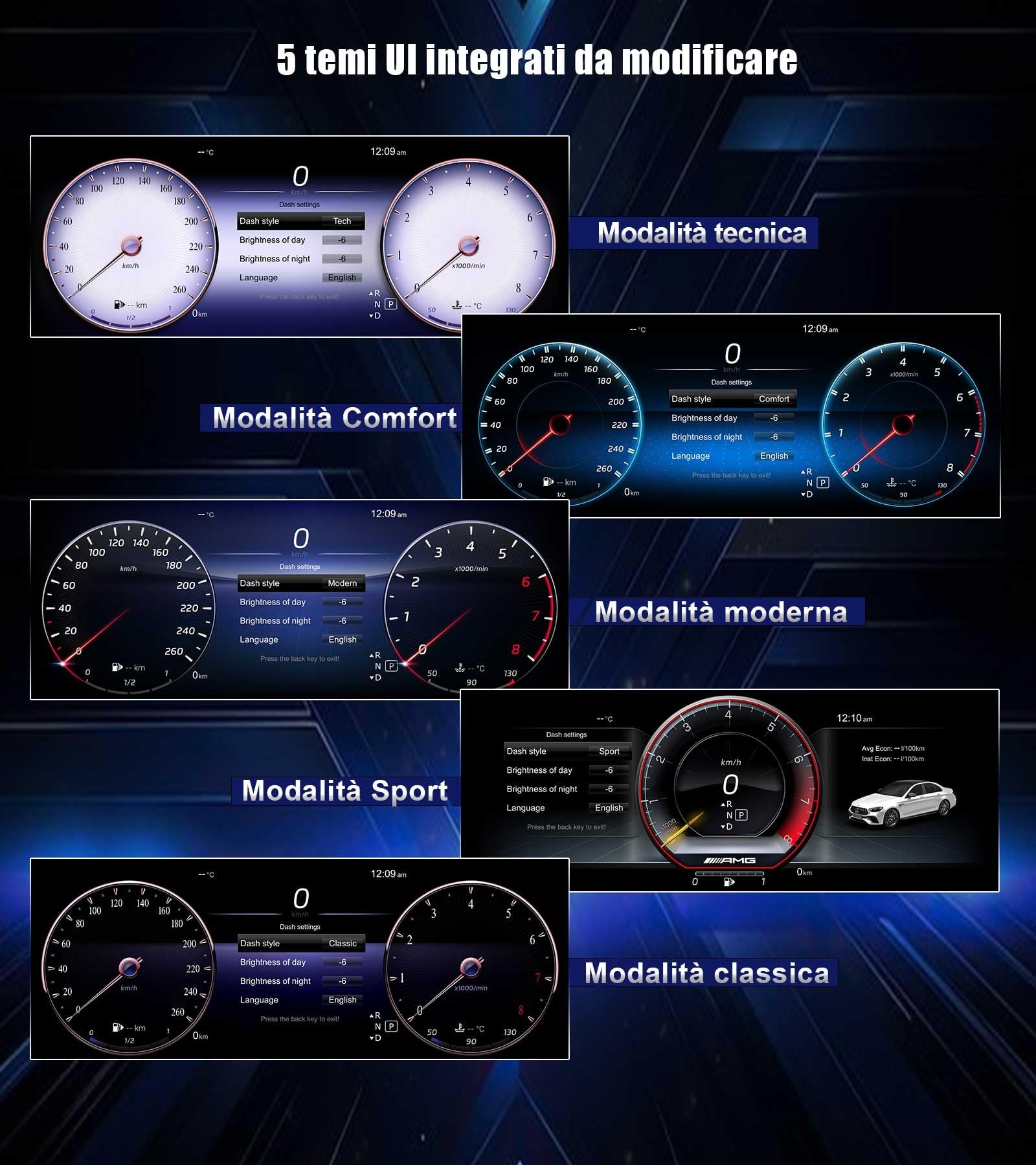 12,3" Quadro Strumenti Digitale per Mercedes Benz Classe A W176 Classe GLA X156 Classe CLA C117, Cruscotto Display LCD, Indicatore Tachimetro Supporta TPMS, Temperatura Olio, Pulsanti al Volante