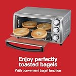 Hamilton Beach 4-Slice Toaster Oven, Stainless Steel, Compact Countertop Oven, Bake, Broil, Toast, Bagel & Keep Warm, 1100W, 31143J | Bake, Broil, Toast, Keep Warm, Bagel | Stay On & Auto Shutoff | 2 Rack Positions | 200-450° F | Stainless Steel | 31