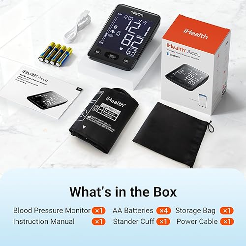 Miniatura 8 de iHealth Accu Monitor de presión arterial – Pantalla LCD grande de 4.5 pulgadas, clínicamente precisa, alerta de latidos cardíacos irregulares, Negro