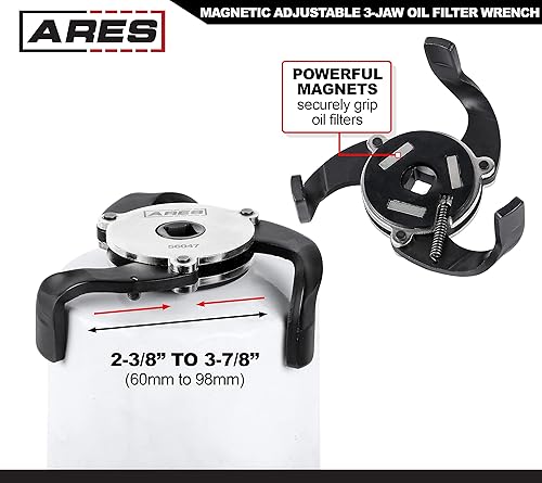 Miniatura 3 de ARES 56047 - Llave magnética ajustable para filtro de aceite de 3 mandíbulas - Rango de 2 38 pulgadas a 3 78 pulgadas (2.362 in a 3.858 in) - Uso