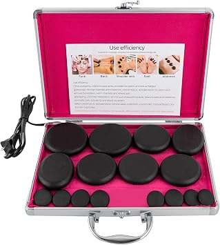 16Pc Hot Massage Stone Volcanic Stones Kit Rock SPA Oiled Massage Machine & Box