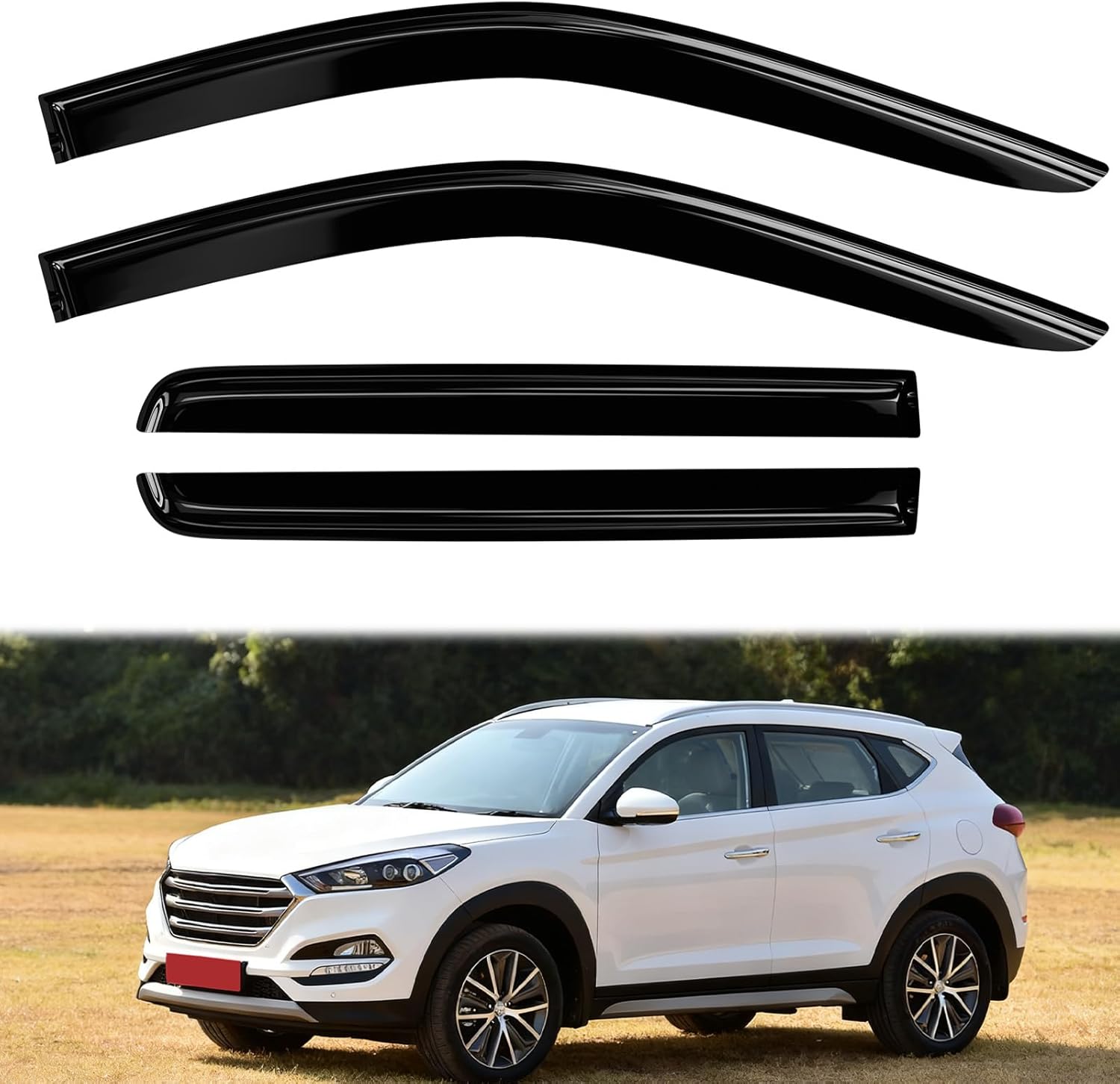 4PC Rain Guards for 2016-2021 Hyundai Tucson Window Visors Deflectors Sun Shades Vent Tape On Out Channel