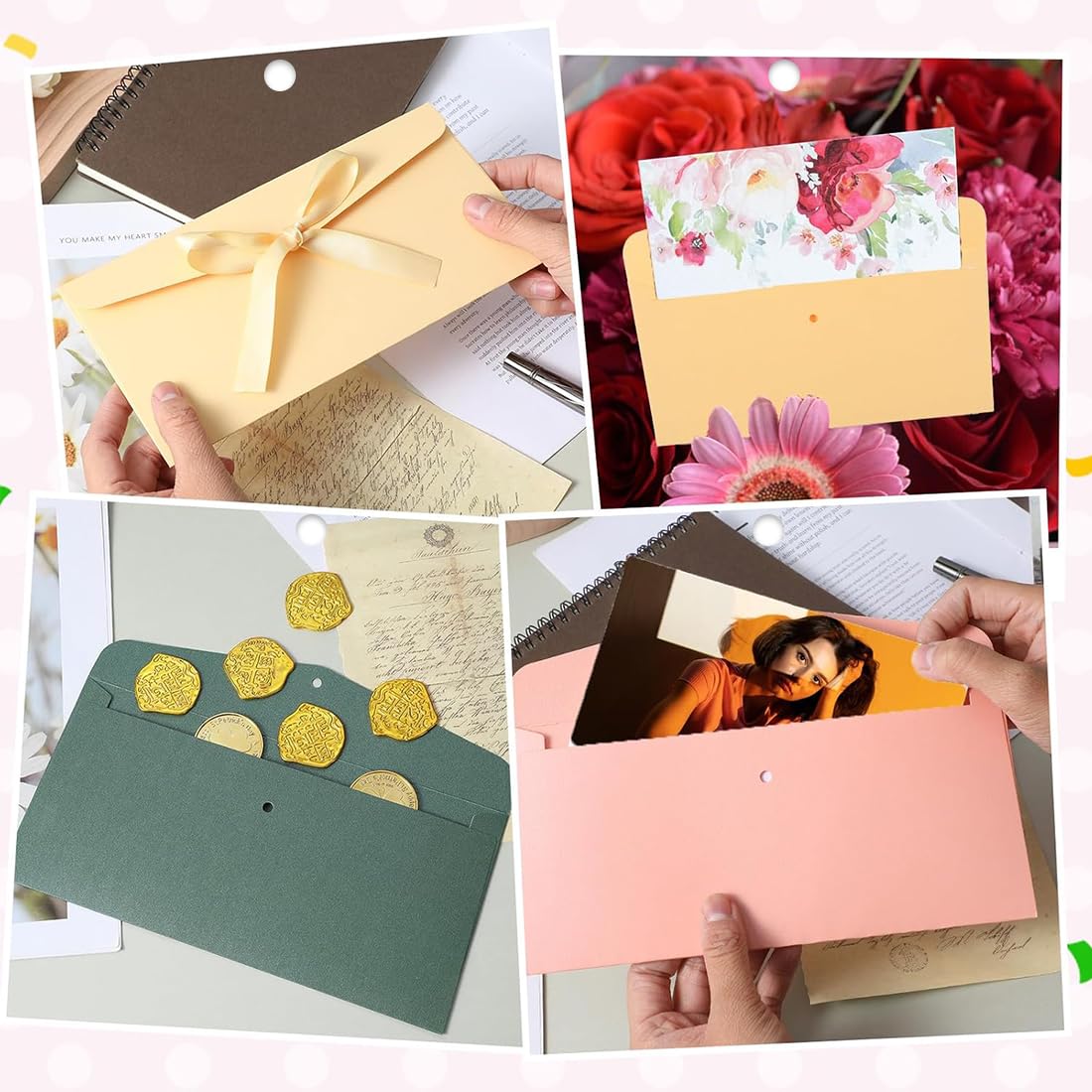 Buste retrò in carta kraft colorate con nastro 22x10,8 cm zestaw na prezenty świąteczne