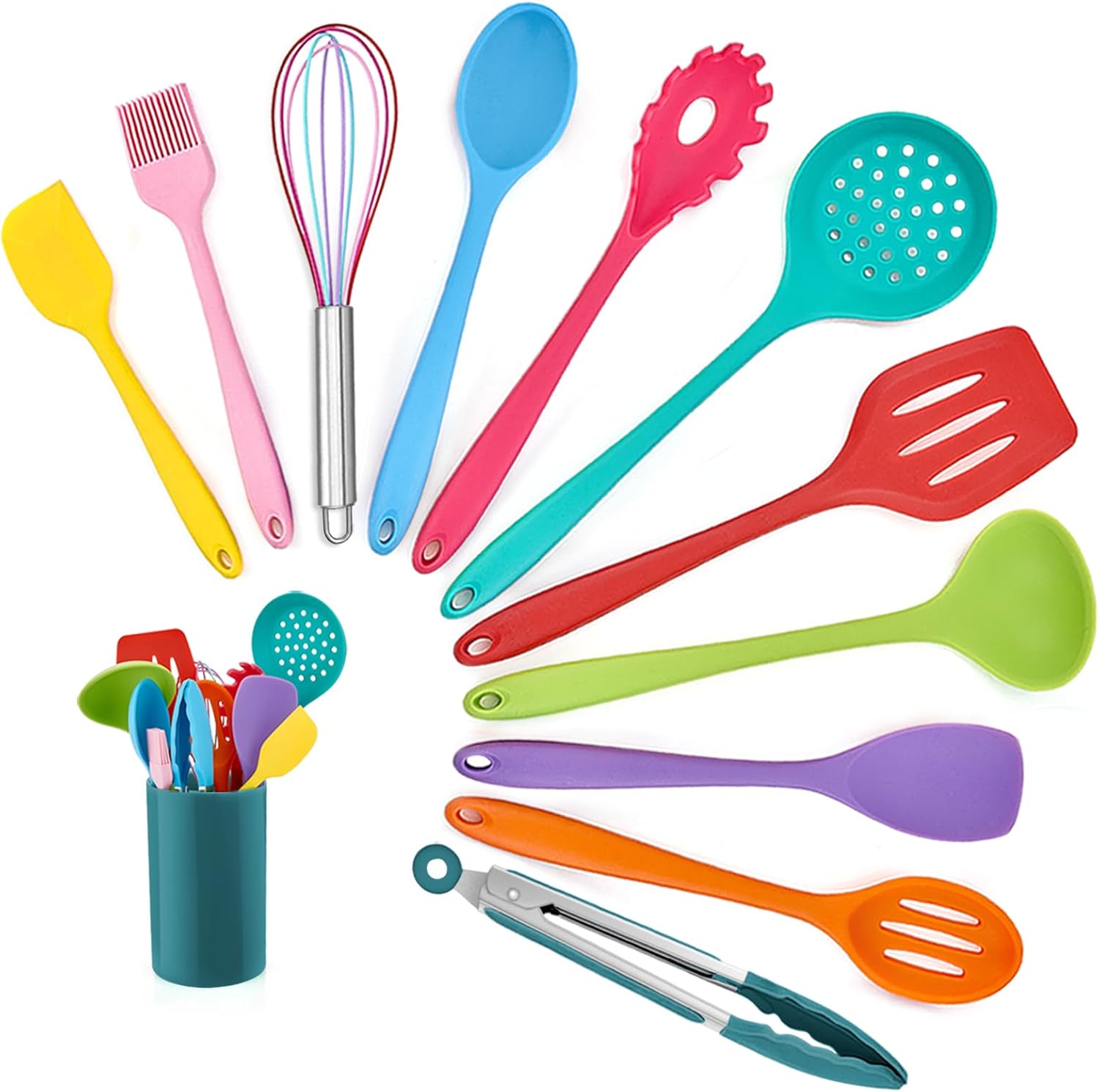 homikit kitchen utensils set 12-piece silicone cooking utensils cookware heat resistant cooking cutlery set with utensils holder healthy and non-stick dishwasher safe