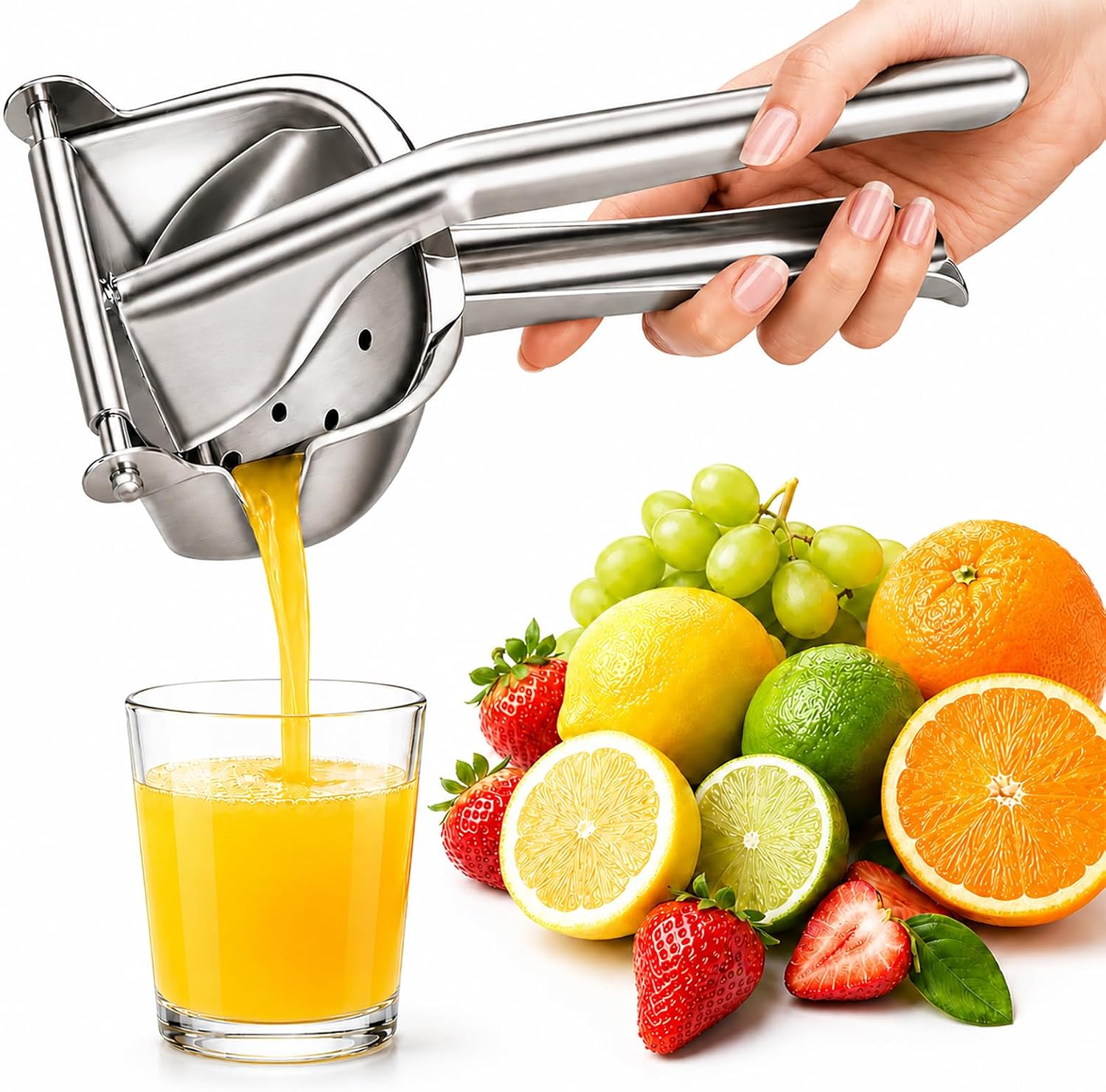 Stainless Steel Lemon Squeezer Manual Citrus Squeezer, 304 Hand Juicer Press for Lemons, Limes and Oranges, Dishwasher Safe, 5.12 x 3.54 x 9.45 Inch