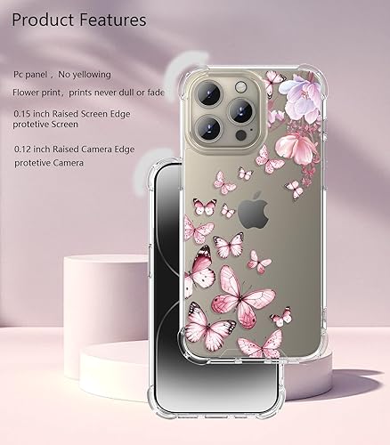 Miniatura 4 de ROSEPARROT Funda diseñada para iPhone 15 Pro con protector de pantalla de vidrio templado + protector de lente de cámara, transparente con diseño de