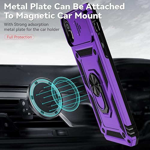 Miniatura 10 de Funda para iPhone XR, con cubierta para lente de cámara, protector de pantalla HD, grado militar anillo de montaje en coche, soporte híbrido de