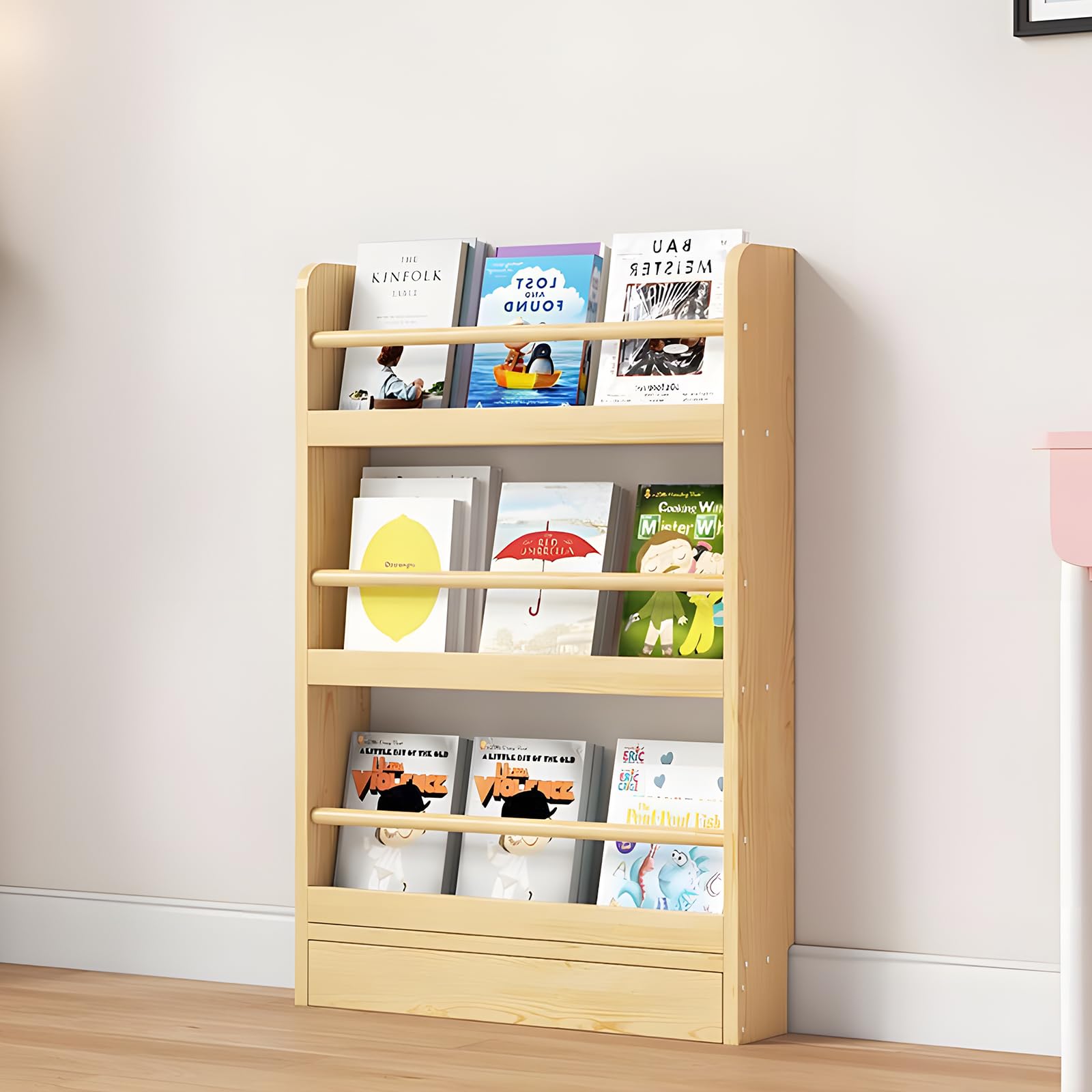 JFOZDM Kids Bookshelf, Book Shelf for Kids Room, 3/4/5/6 Tier Wall Mounted Bookshelf, Space-saving/Anti-dumping, Toy/CD/Book Organizer, Kids Bookcase for Child's Room/Home/Living Room