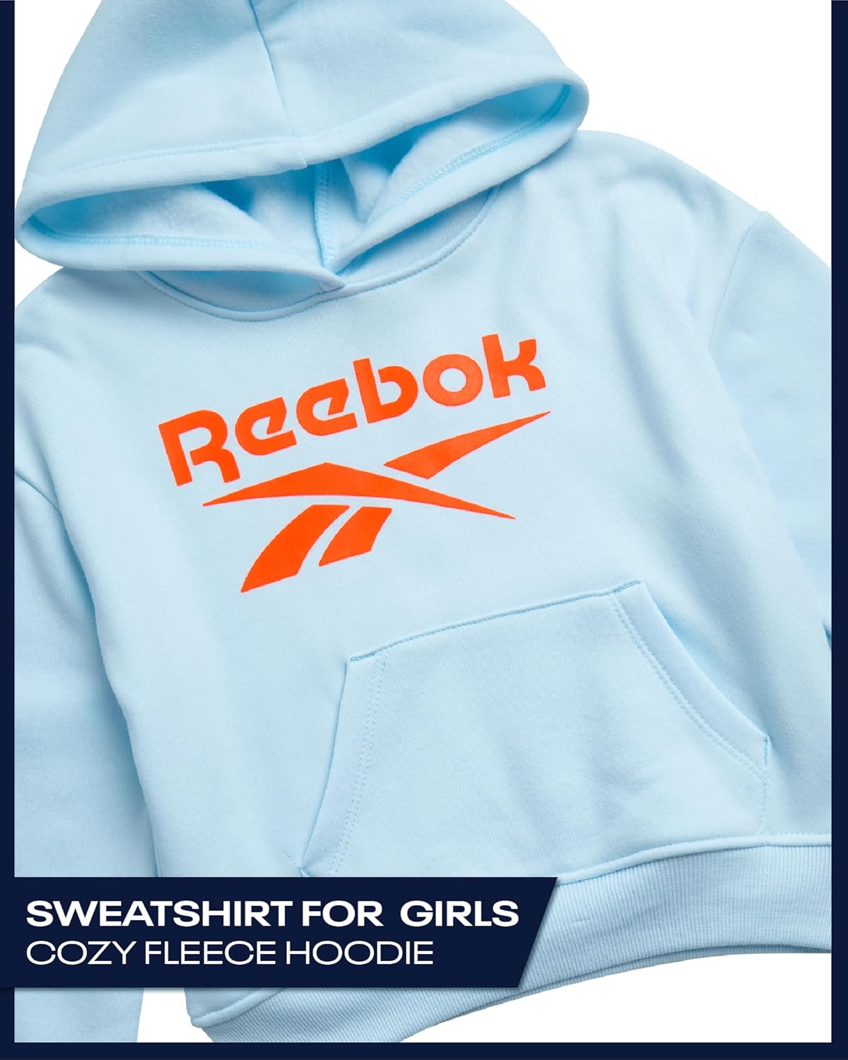 Reebok Girls Hoodie - Soft Cozy Midweight Fleece Girls Pullover Sweatshirt - Casual Fashion Kids Hoodie Fall Winter Clothes