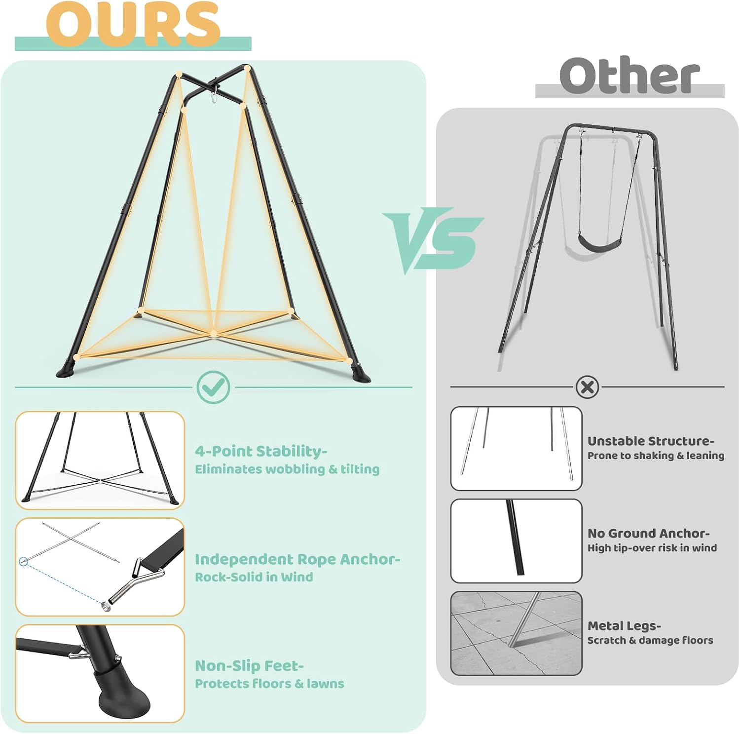 g taleco gear sensory swing with stand for kids, autism & pod swing | x-shaped frame,bottom reinforced support straps, hammock chair stand for indoor and outdoor autism kids adults(mint green)