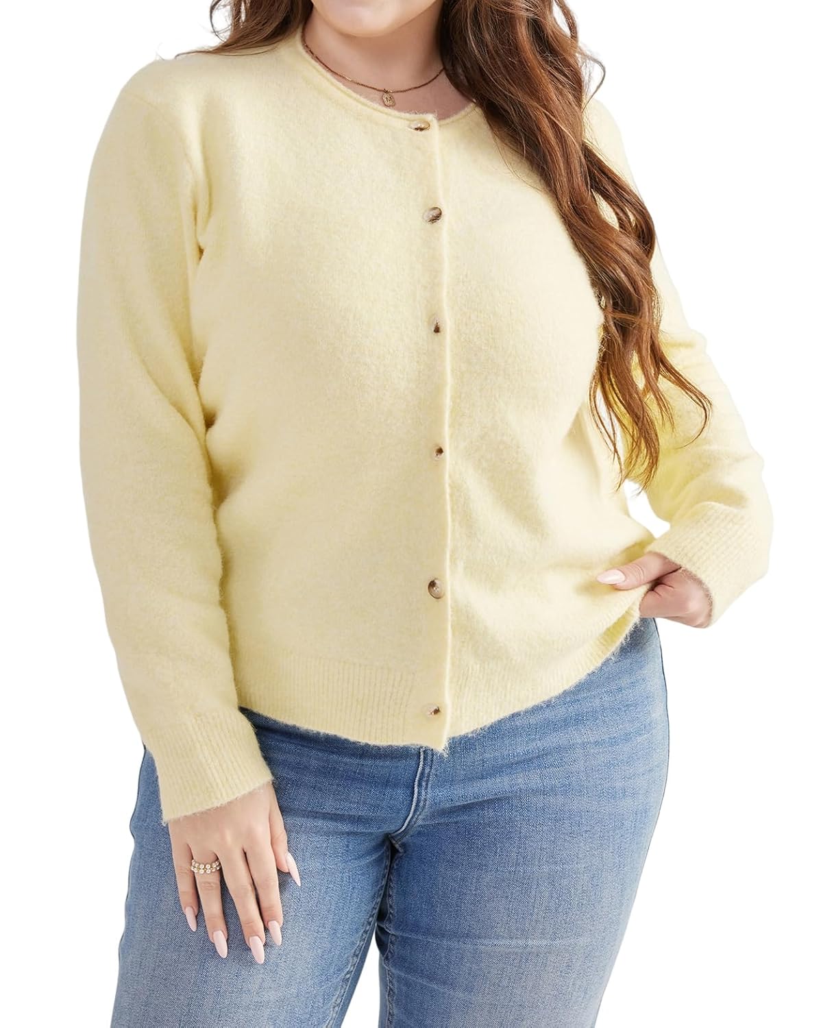 Plus Size Lightweight Cropped Cardigan Sweaters for Women Long Sleeve Knit Wool Button Up Sweater