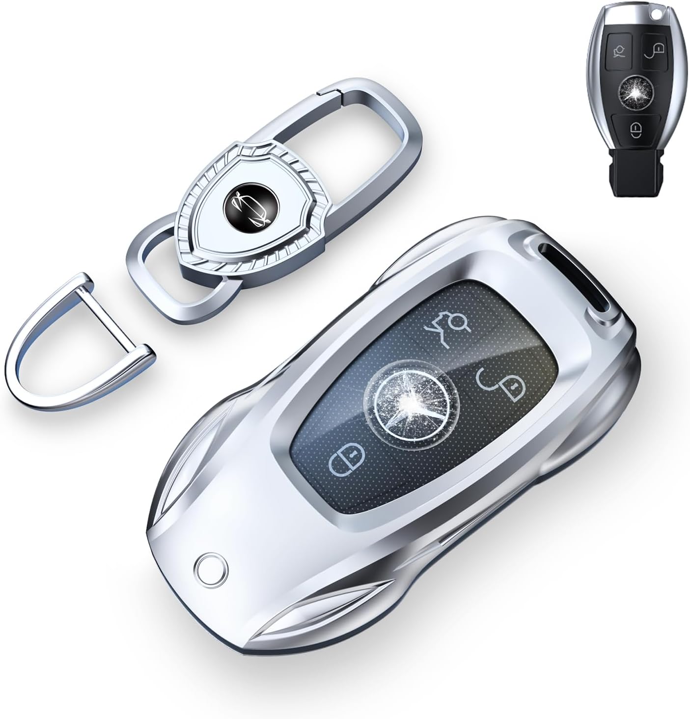 saxsion for Benz CLS CLA CLK AMG CLK GLC GLE GLS SLK ML SL SLK A B C E R S G Smart Remote Key Case Shell (Fashion Silver，for Benz-B)