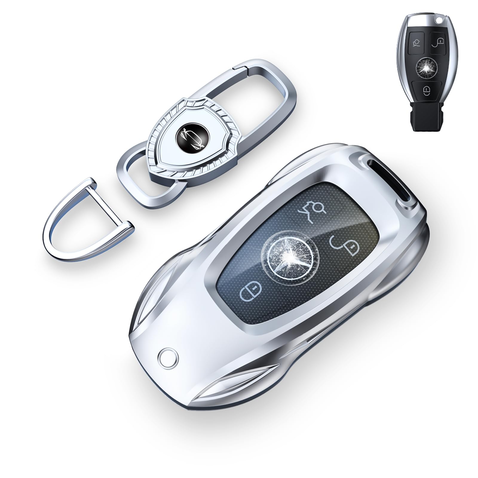 saxsion for Benz CLS CLA CLK AMG CLK GLC GLE GLS SLK ML SL SLK A B C E R S G Smart Remote Key Case Shell (Fashion Silver，for Benz-B)