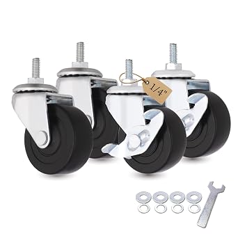 AXL 2" Caster Wheels, 1/4"-20 x 15mm Threaded Stem Casters with Brake, Standard US Coarse Thread, Quiet Rolling PVC Swivel Wheels for Furniture & Rolling Cart 4 Pack