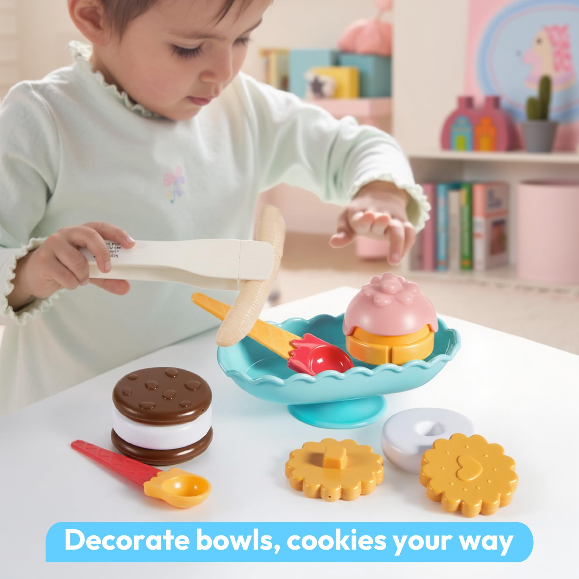 Ice Cream Play Food Pretend Toy for Role Play, Play Kitchen Accessories, Christmas Preschool Gifts for Girls Boys Kids Toddlers 3+