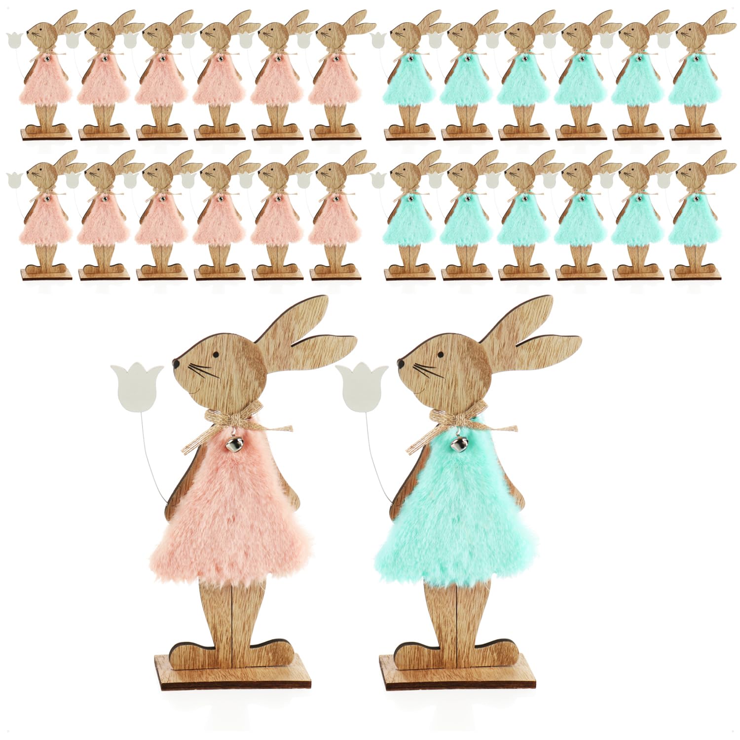 com-four® 24x Deko Aufsteller für Ostern, Osterhase im Kleid mit Blume