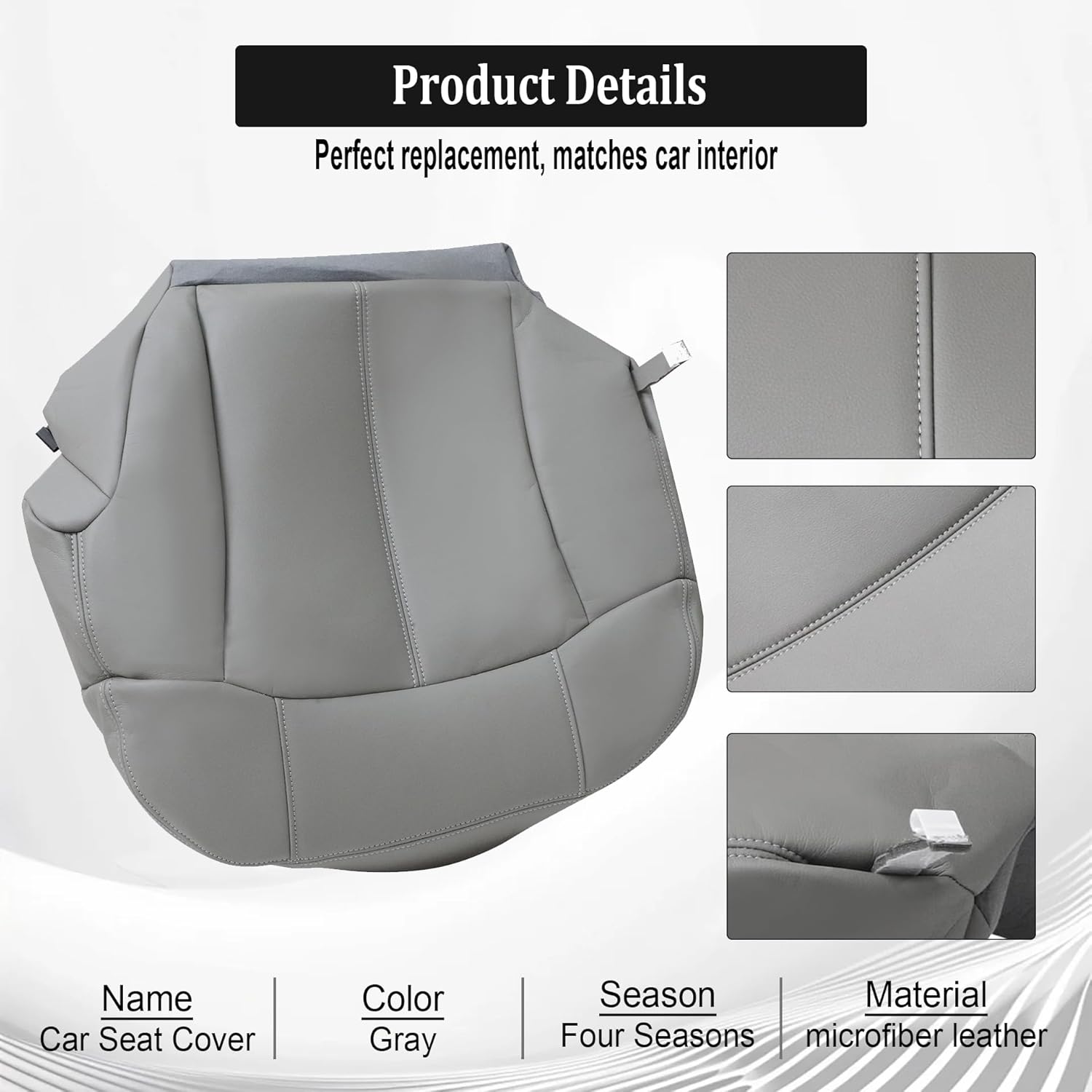 GXARTS Driver and Passenger Side Bottom Lower & Top Lean Back Leather Seat Cover Pewter Gray 922/122 Fit for Chevy Silverado Tahoe Suburban Yukon GMC Sierra 1500 2500 3500 1999 2000 2001 2002