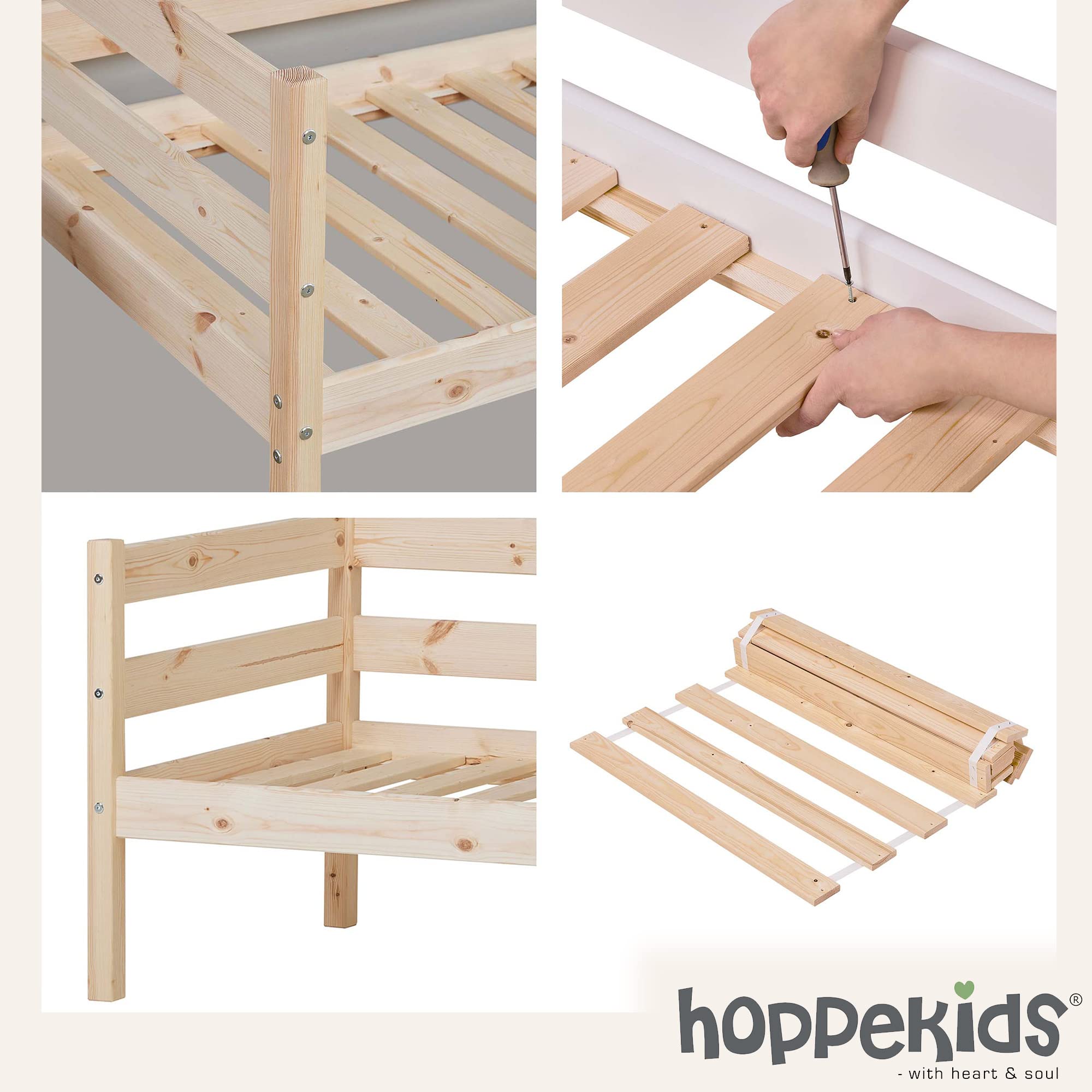 Hoppekids ECO Comfort Lit Enfant avec sommier à Lattes 70x160 Fabriqué à partir de pin Massif Bois Naturel