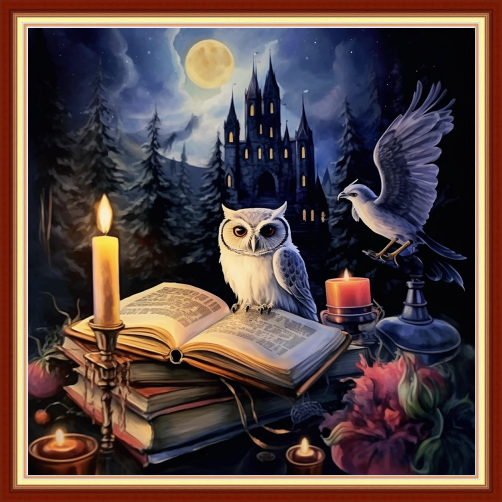 Dooxvey Cross Stitch Kits for Adult Beginners - Full Range of Stamped Kits, Needlepoint & Embroidery Kits - 11CT Cross Stitch Patterns - Moon Owl 18x18 inch