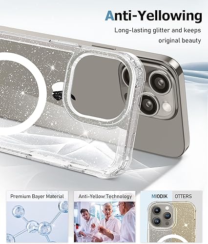Miniatura 3 de MIODIK Funda magnética compatible con iPhone 15 Pro Max Clear Glitter, compatible con MagSafe, 2 protectores de pantalla + 2 protectores de cámara,