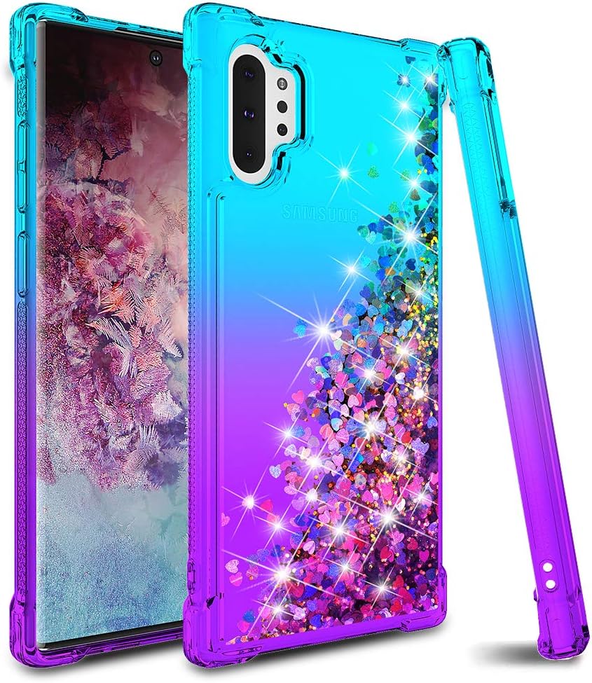 SunStory Designed for Samsung Galaxy Note 10 Plus Case,Galaxy Note 10 Plus 5G Case, Galaxy Note 10+ Case,Moving Shiny Quicksand Glitter Cover for Samsung Galaxy Note 10 Plus Phone (Teal Purple)