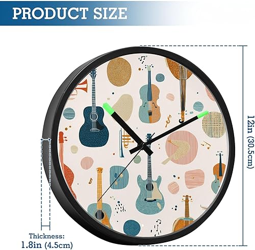 Miniatura 3 de Music Retro 12 Inch Analog Wall Clocks Battery-Operated with Led Lights for Living Room Bedroom Kitchen Office Decor, Battery Not Included
