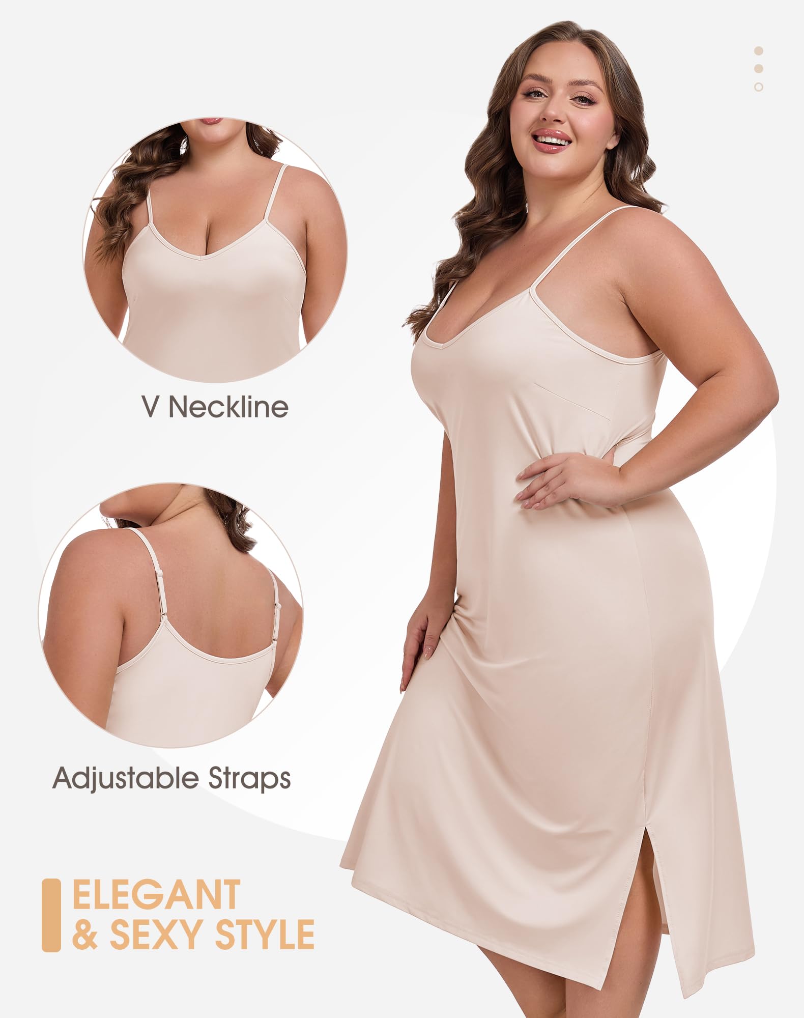 Unterkleid für Damen, Übergröße, verstellbarer Spaghettiträger, V-Ausschnitt, langer Slip, Cami-Nachthemd