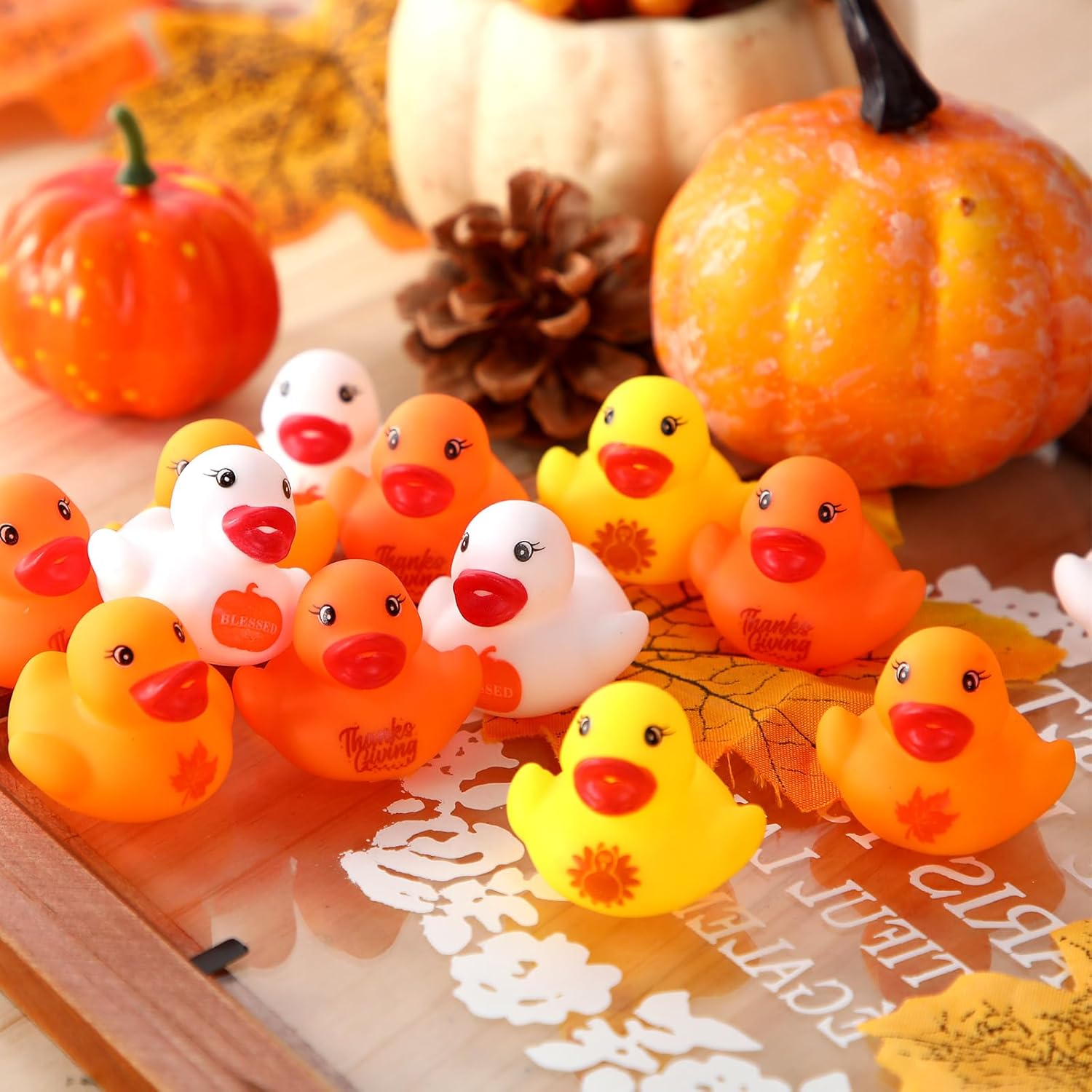 200 Pcs Thanksgiving Day Rubber Ducks Assorted Rubber Duckies Bulk Mini Pool Toy Ducks Small Tiny Ducky for Thanksgiving Day Party Favors Classroom Exchange Gifts