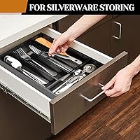 Vista 2 de Organizador pequeño de utensilios de cocina, bandeja de cubiertos de madera, soporte estrecho para cubiertos de madera, divisor de cajones