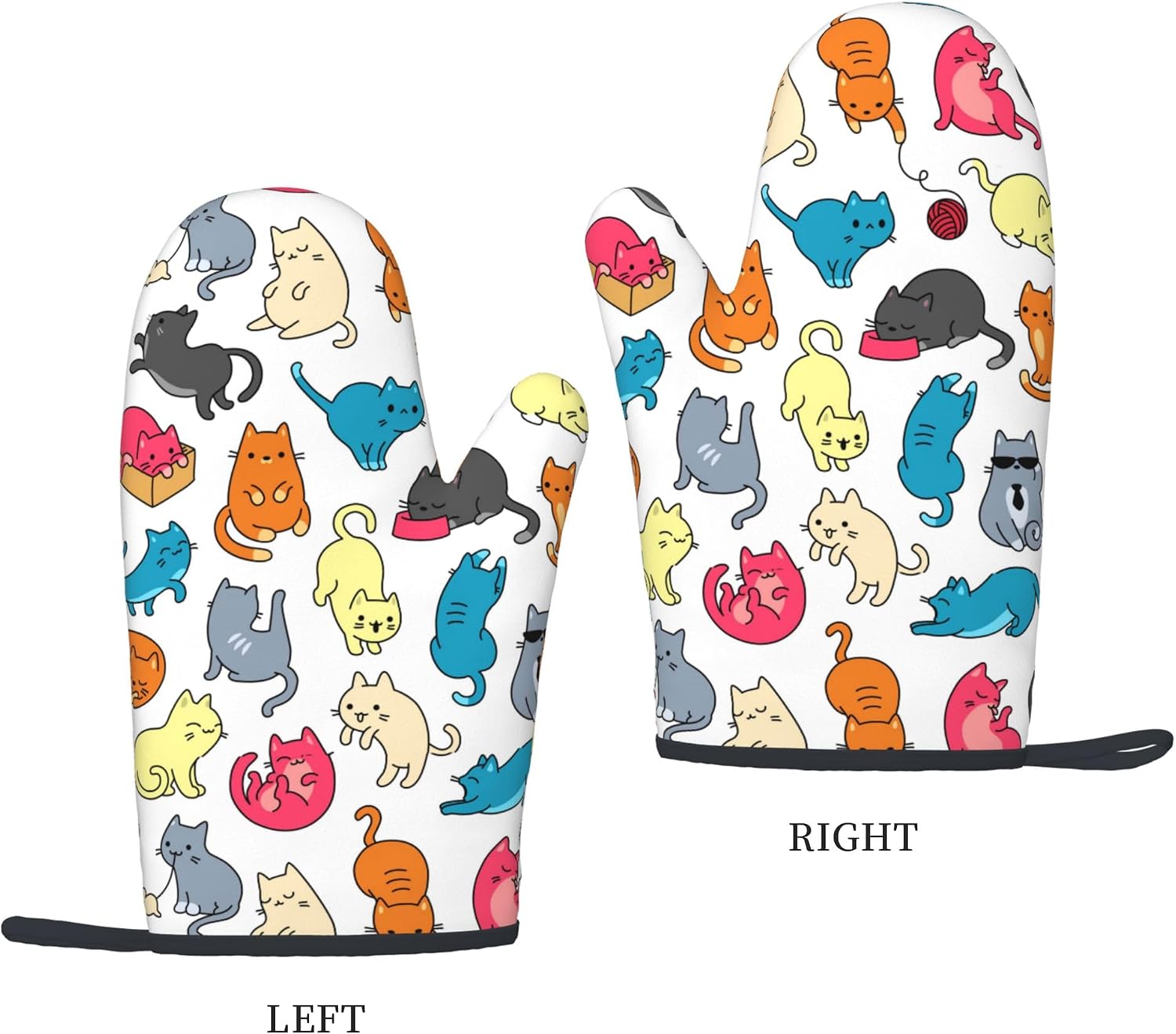 Cute Cat Oven Mitts 2pcs Set, Kitchen Grill Glove Heat Resistant Oven Mitts with Non-Slip Silicone Surface for Cooking