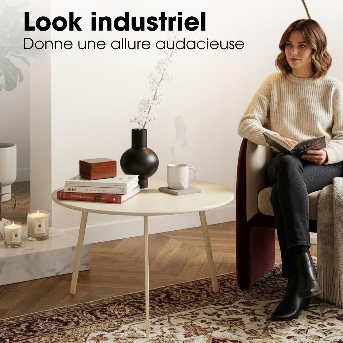 MICA Decorations Seatle Table d'appoint Ronde pour extérieur - Table Basse - Aussi comme Plante Stands - Métal - 38 x 61 cm - Crème
