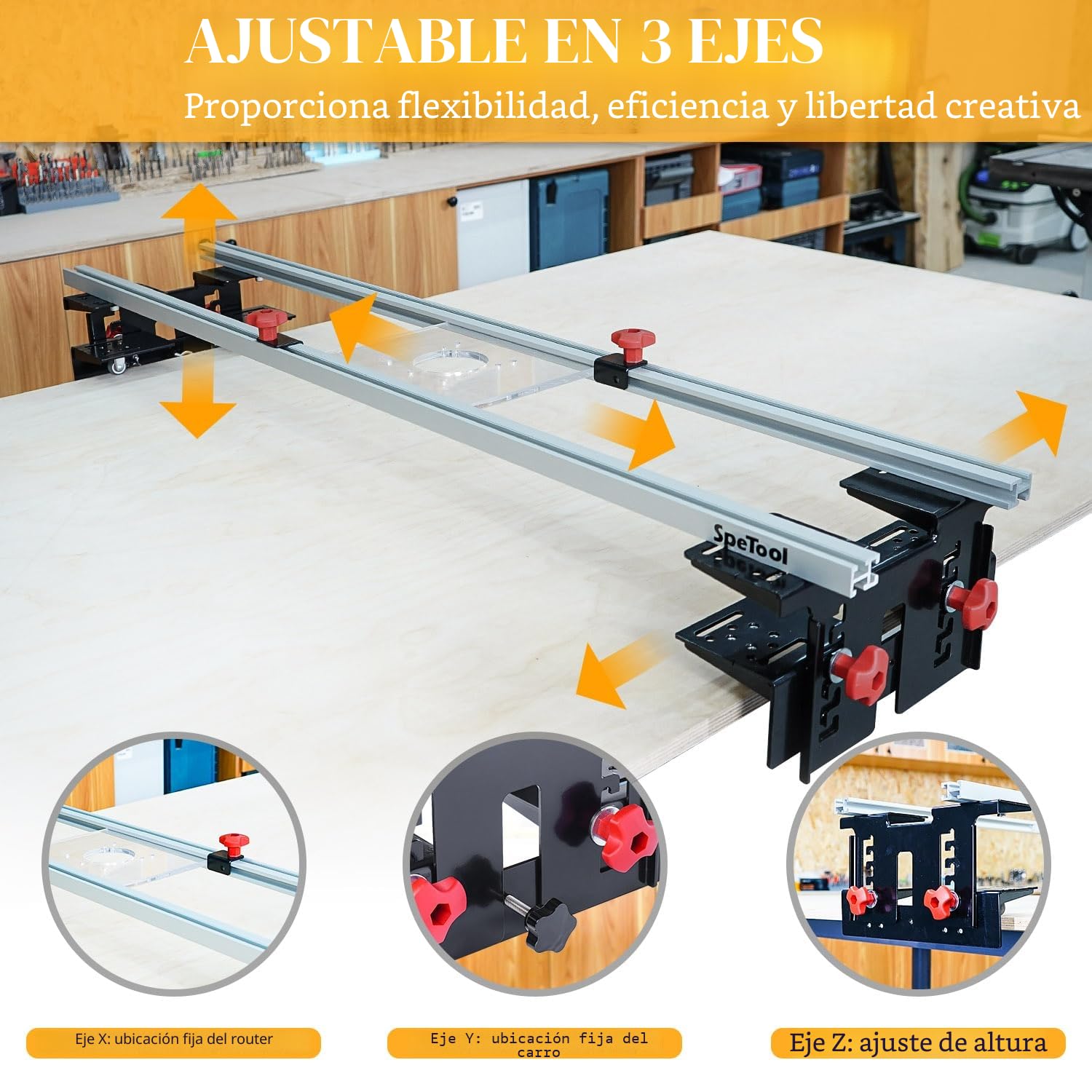 SpeTool Guia Fresadora Plantilla de Fresado Trineo Router Guía para Fresadora 3 Ejes Ajustables para el Aplanado de Grandes Superficies Irregulares