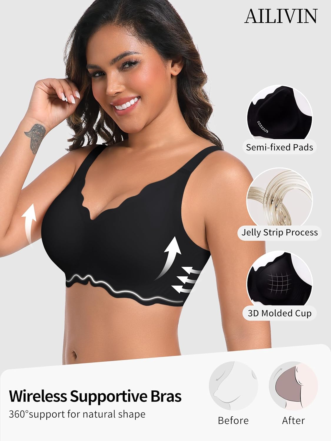 AILIVIN Women's Seamless Bras Wireless Scalloped Push Up Bras Soft No Underwire Comfort Full Coverage Bralettes - Image 2