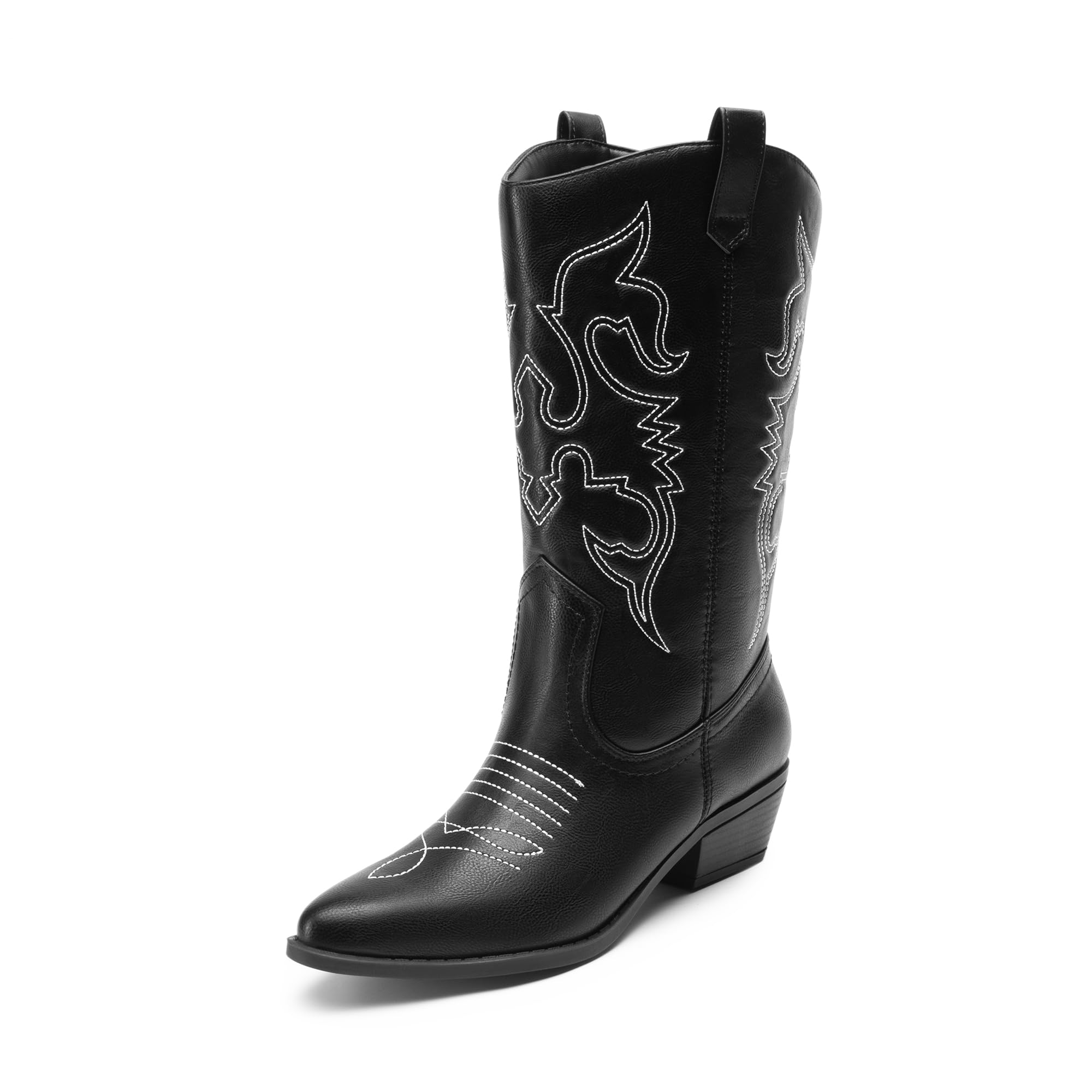 DREAM PAIRS Women's Cowboy Boots Pull On Cowgirl Boots Mid Calf Western Boots, Available in Regular and Wide Calf